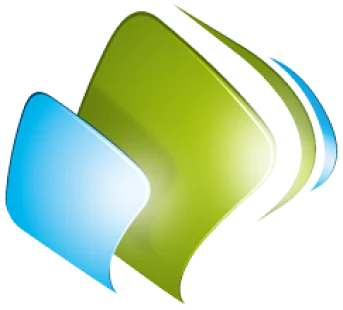 Abstract blue and green layered logo icon with curved shapes